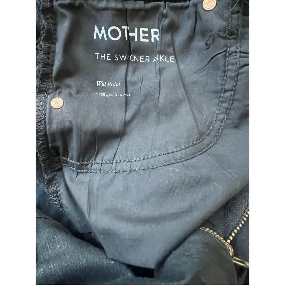 Mother Jeans - The Swooner Ankle Skinny Jeans - Black Wet Paint Coated Size 31